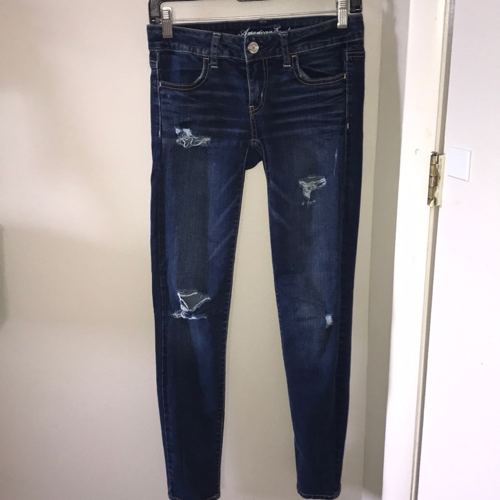 american eagle dark wash ripped jeggings